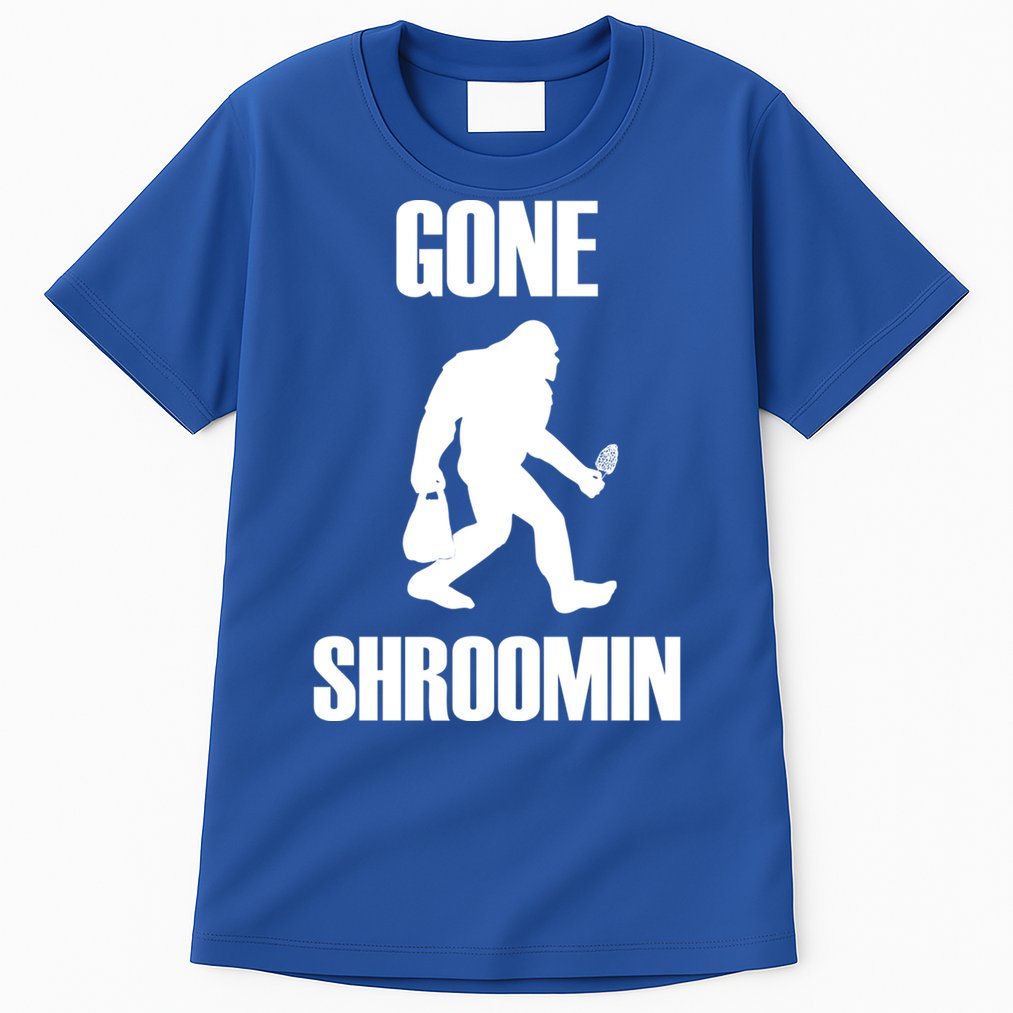 Gone Shroomin Funny Sasquatch Morel Mushroom Hunter Foraging Gift Tall T-Shirt