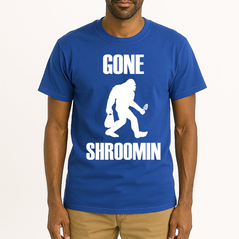 Gone Shroomin Funny Sasquatch Morel Mushroom Hunter Foraging Gift Tall T-Shirt