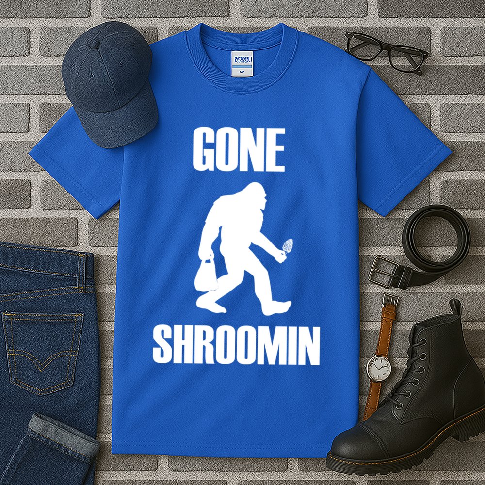 Gone Shroomin Funny Sasquatch Morel Mushroom Hunter Foraging Gift Tall T-Shirt