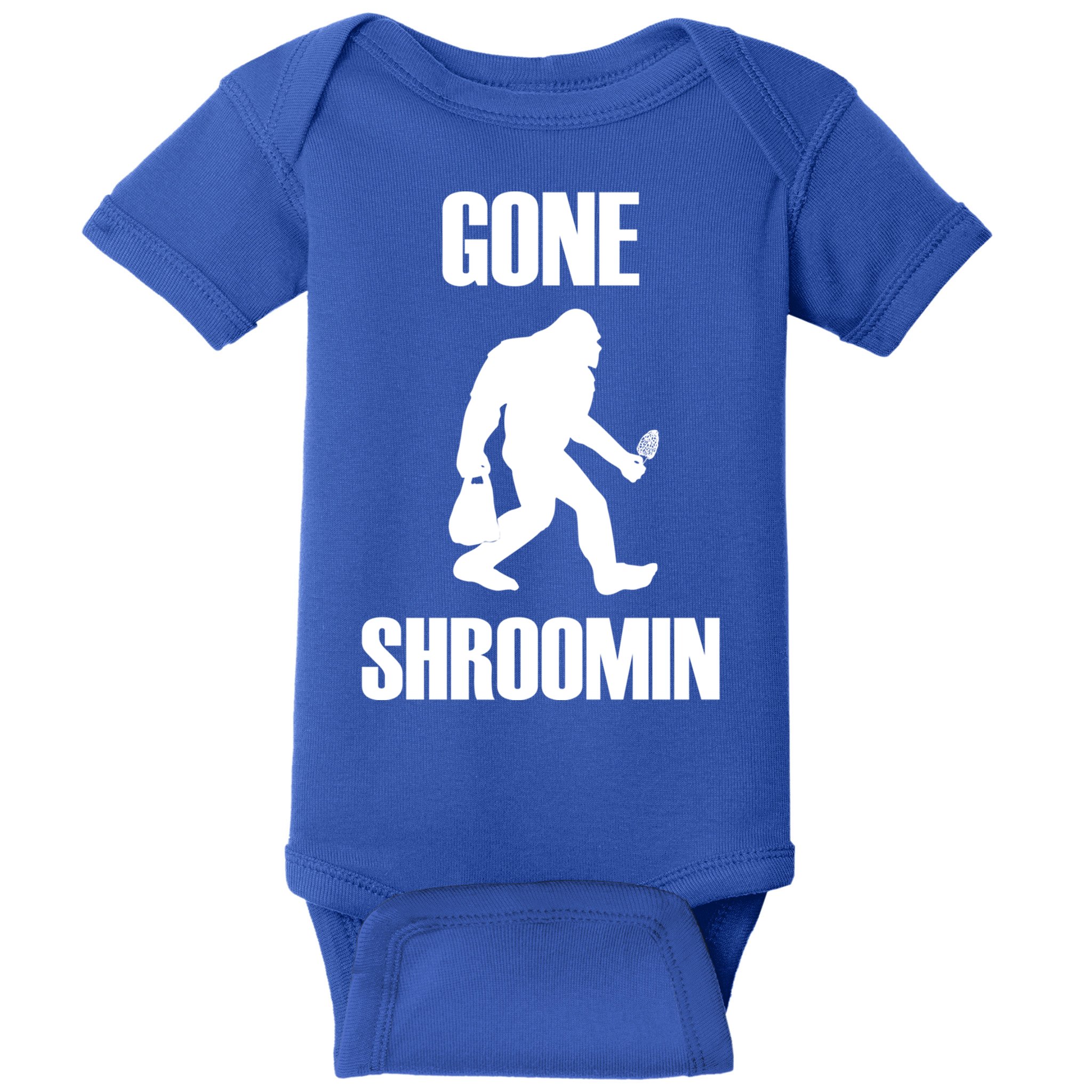 Gone Shroomin Funny Sasquatch Morel Mushroom Hunter Foraging Gift Baby Bodysuit