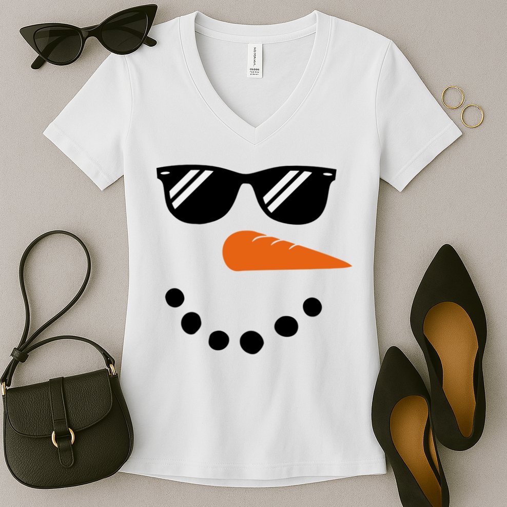 Gangster Snowman Face Women's V-Neck T-Shirt
