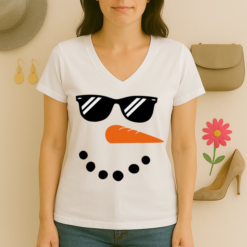 Gangster Snowman Face Women's V-Neck T-Shirt