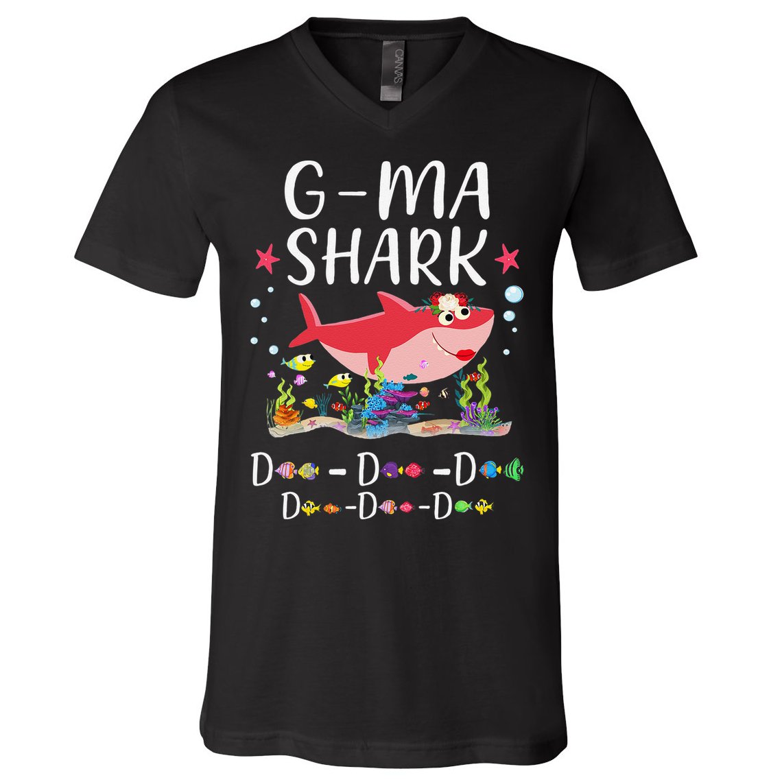 GMa Shark, Funny Mother's Day Floral Gift V-Neck T-Shirt