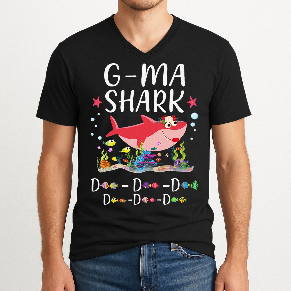 GMa Shark, Funny Mother's Day Floral Gift V-Neck T-Shirt