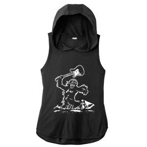 Guitar Smash Funny Bigfoot Sasquatch Ladies PosiCharge Tri-Blend Wicking Draft Hoodie Tank