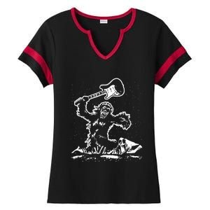 Guitar Smash Funny Bigfoot Sasquatch Ladies Halftime Notch Neck Tee