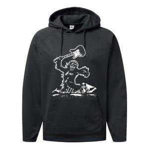 Guitar Smash Funny Bigfoot Sasquatch Performance Fleece Hoodie