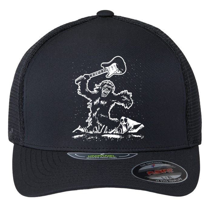 Guitar Smash Funny Bigfoot Sasquatch Flexfit Unipanel Trucker Cap