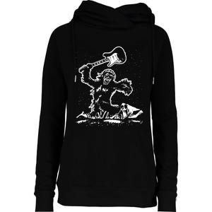 Guitar Smash Funny Bigfoot Sasquatch Womens Funnel Neck Pullover Hood