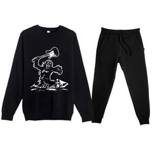 Guitar Smash Funny Bigfoot Sasquatch Premium Crewneck Sweatsuit Set