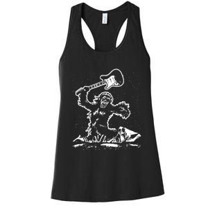 Guitar Smash Funny Bigfoot Sasquatch Women's Racerback Tank