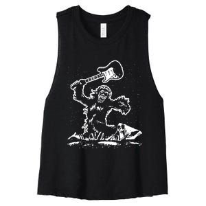 Guitar Smash Funny Bigfoot Sasquatch Women's Racerback Cropped Tank