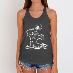 Guitar Smash Funny Bigfoot Sasquatch Women's Knotted Racerback Tank