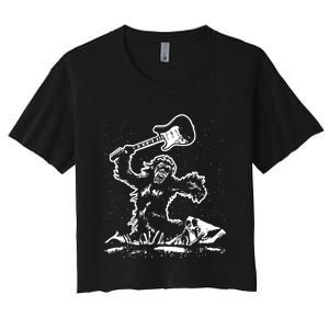 Guitar Smash Funny Bigfoot Sasquatch Women's Crop Top Tee