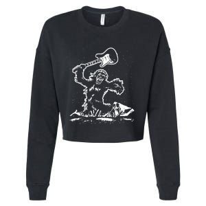 Guitar Smash Funny Bigfoot Sasquatch Cropped Pullover Crew