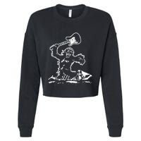 Guitar Smash Funny Bigfoot Sasquatch Cropped Pullover Crew