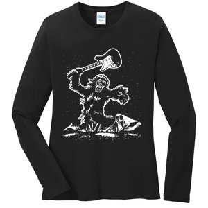 Guitar Smash Funny Bigfoot Sasquatch Ladies Long Sleeve Shirt