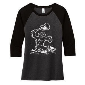 Guitar Smash Funny Bigfoot Sasquatch Women's Tri-Blend 3/4-Sleeve Raglan Shirt