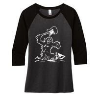 Guitar Smash Funny Bigfoot Sasquatch Women's Tri-Blend 3/4-Sleeve Raglan Shirt