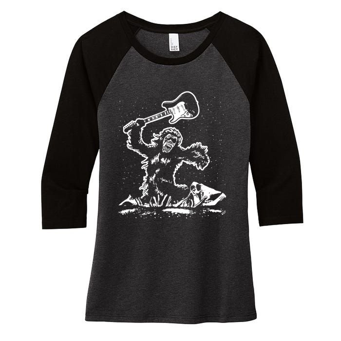 Guitar Smash Funny Bigfoot Sasquatch Women's Tri-Blend 3/4-Sleeve Raglan Shirt