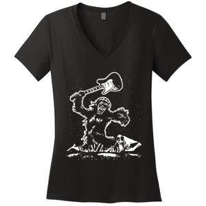 Guitar Smash Funny Bigfoot Sasquatch Women's V-Neck T-Shirt