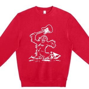 Guitar Smash Funny Bigfoot Sasquatch Premium Crewneck Sweatshirt