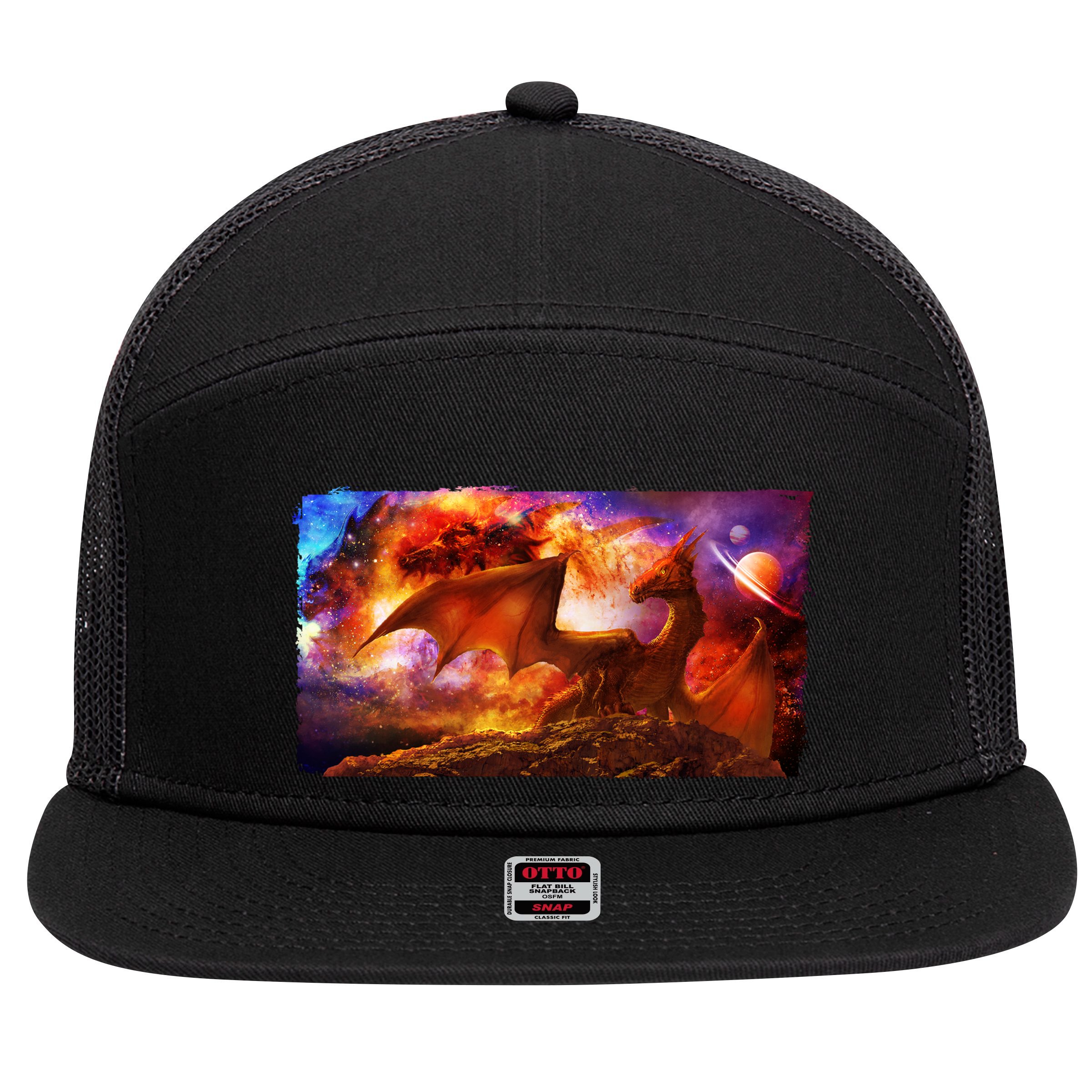 Galaxy Space Fantasy Dragon 7 Panel Mesh Trucker Snapback Hat