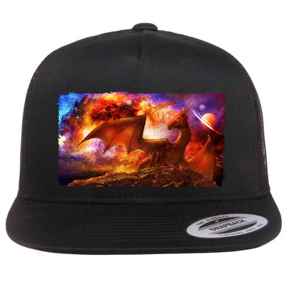 Galaxy Space Fantasy Dragon Flat Bill Trucker Hat
