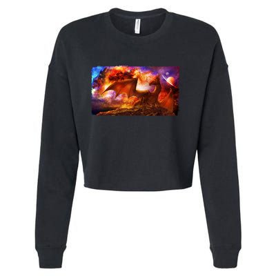 Galaxy Space Fantasy Dragon Cropped Pullover Crew