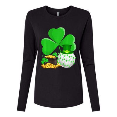 Golf Shamrock Four Leaf Clover St Patricks Day Womens Cotton Relaxed Long Sleeve T-Shirt