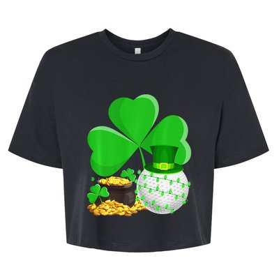 Golf Shamrock Four Leaf Clover St Patricks Day Bella+Canvas Jersey Crop Tee