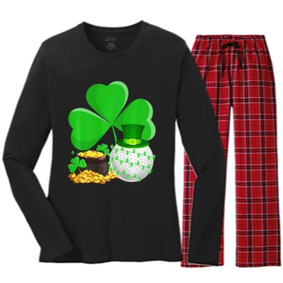 Golf Shamrock Four Leaf Clover St Patricks Day Women's Long Sleeve Flannel Pajama Set 