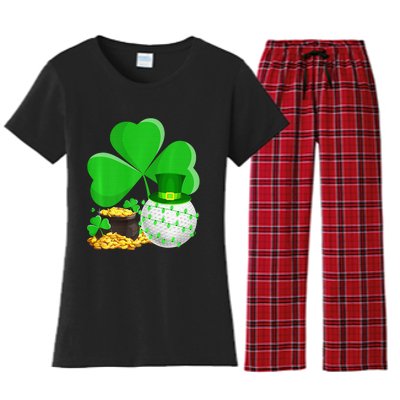 Golf Shamrock Four Leaf Clover St Patricks Day Women's Flannel Pajama Set