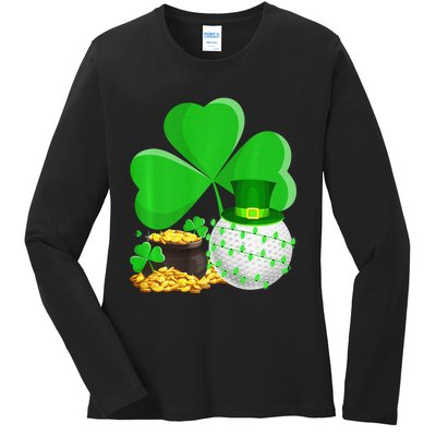 Golf Shamrock Four Leaf Clover St Patricks Day Ladies Long Sleeve Shirt