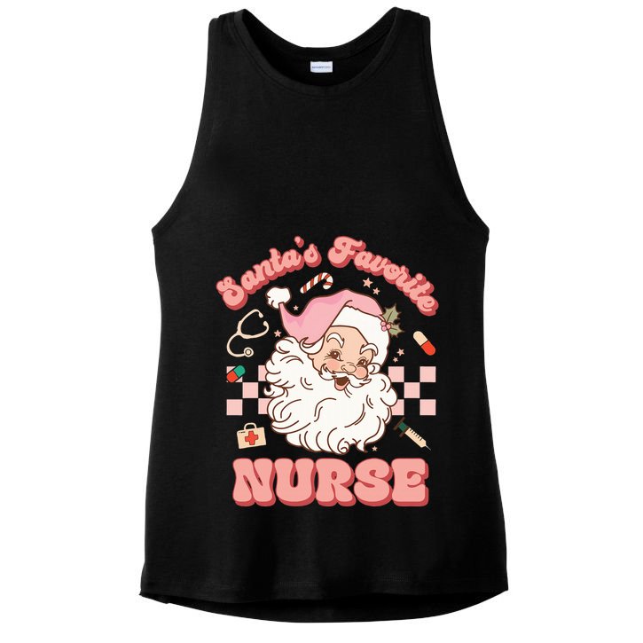  Groovy Santa's Favorite Nurse xmas RN ER ICU  Ladies PosiCharge Tri-Blend Wicking Tank