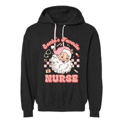  Groovy Santa's Favorite Nurse xmas RN ER ICU  Garment-Dyed Fleece Hoodie