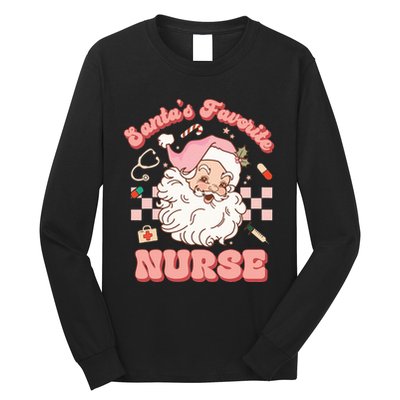  Groovy Santa's Favorite Nurse xmas RN ER ICU  Long Sleeve Shirt