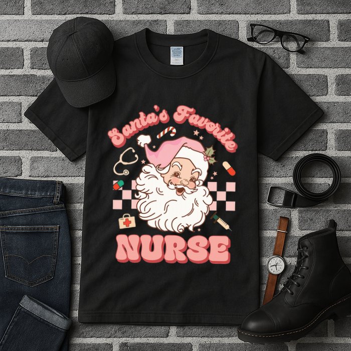  Groovy Santa's Favorite Nurse xmas RN ER ICU  Tall T-Shirt