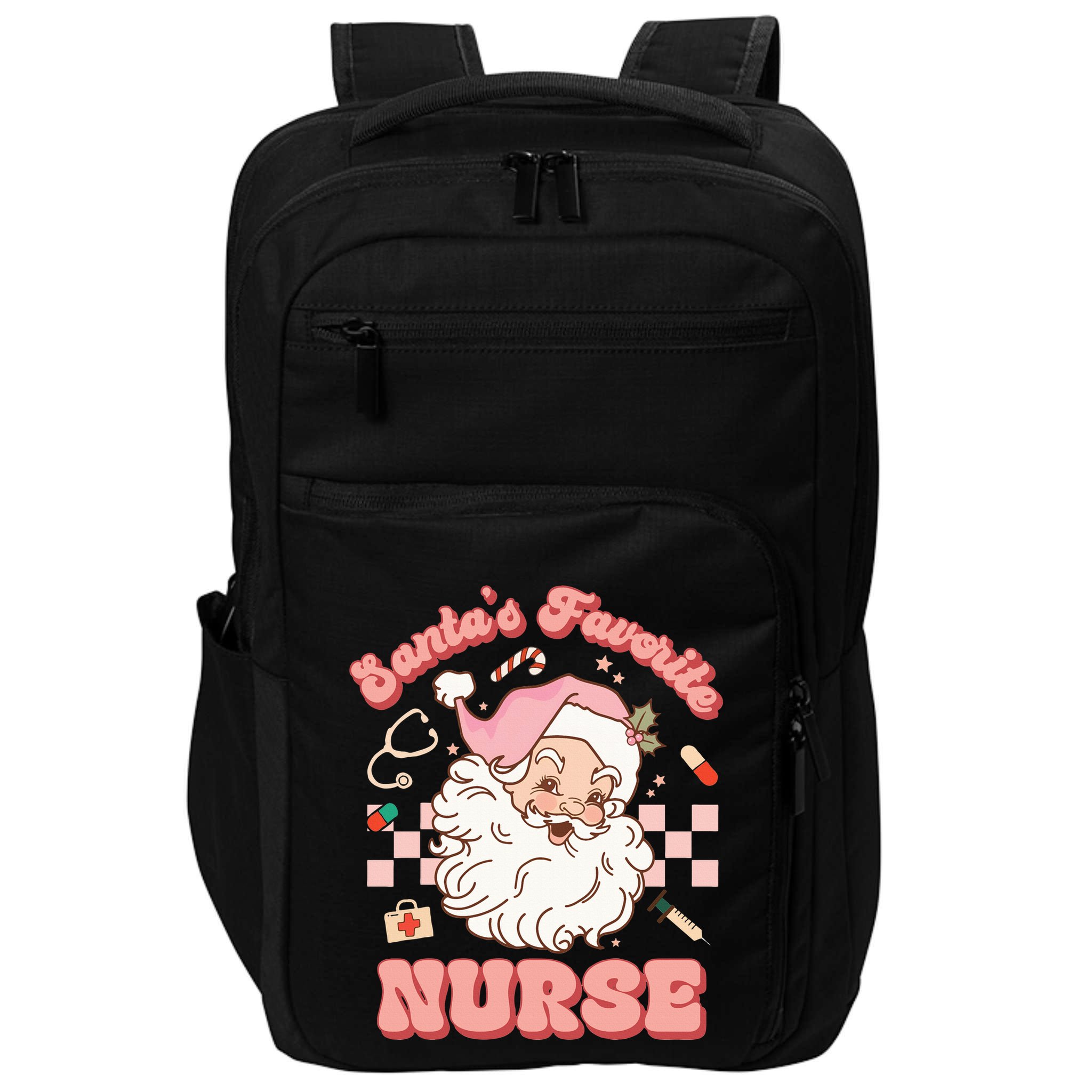  Groovy Santa's Favorite Nurse xmas RN ER ICU  Impact Tech Backpack