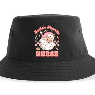  Groovy Santa's Favorite Nurse xmas RN ER ICU  Sustainable Bucket Hat