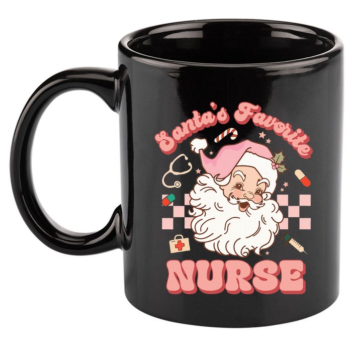  Groovy Santa's Favorite Nurse xmas RN ER ICU  11oz C Handle Ceramic Mug