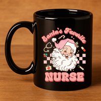  Groovy Santa's Favorite Nurse xmas RN ER ICU  11oz C Handle Ceramic Mug