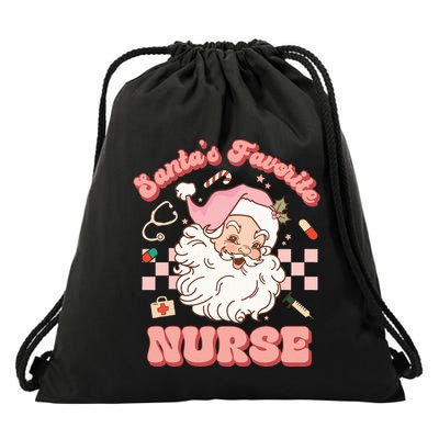  Groovy Santa's Favorite Nurse xmas RN ER ICU  Drawstring Bag