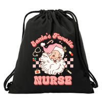  Groovy Santa's Favorite Nurse xmas RN ER ICU  Drawstring Bag