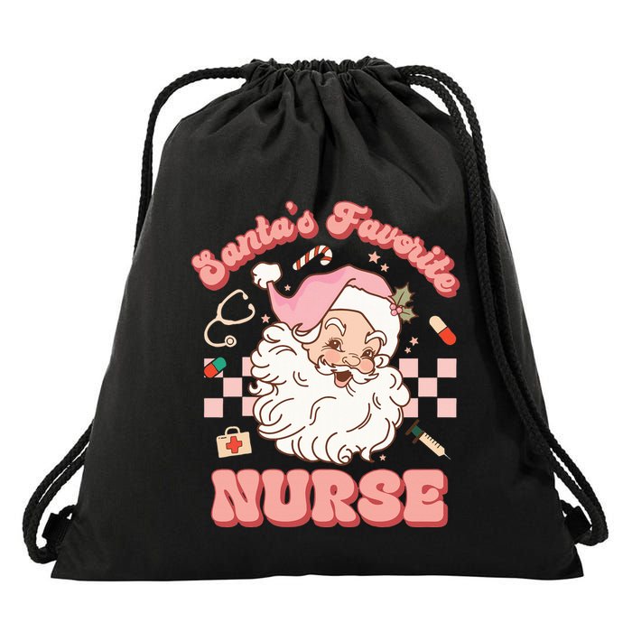  Groovy Santa's Favorite Nurse xmas RN ER ICU  Drawstring Bag