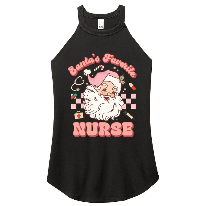  Groovy Santa's Favorite Nurse xmas RN ER ICU  Women's Perfect Tri Rocker Tank