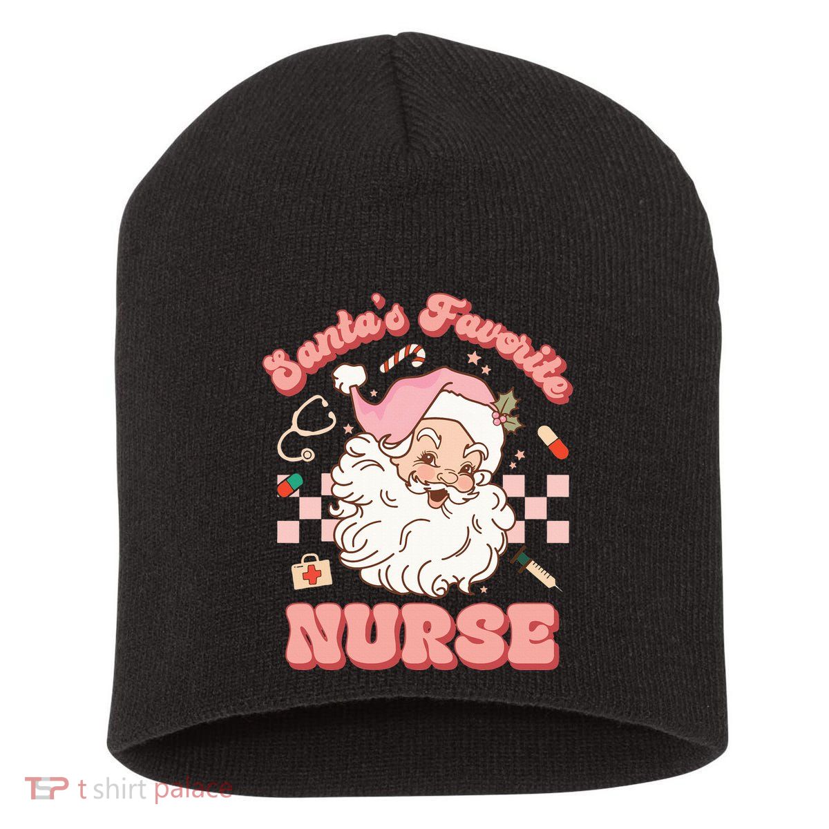 Groovy Santa's Favorite Nurse xmas RN ER ICU  Short Acrylic Beanie
