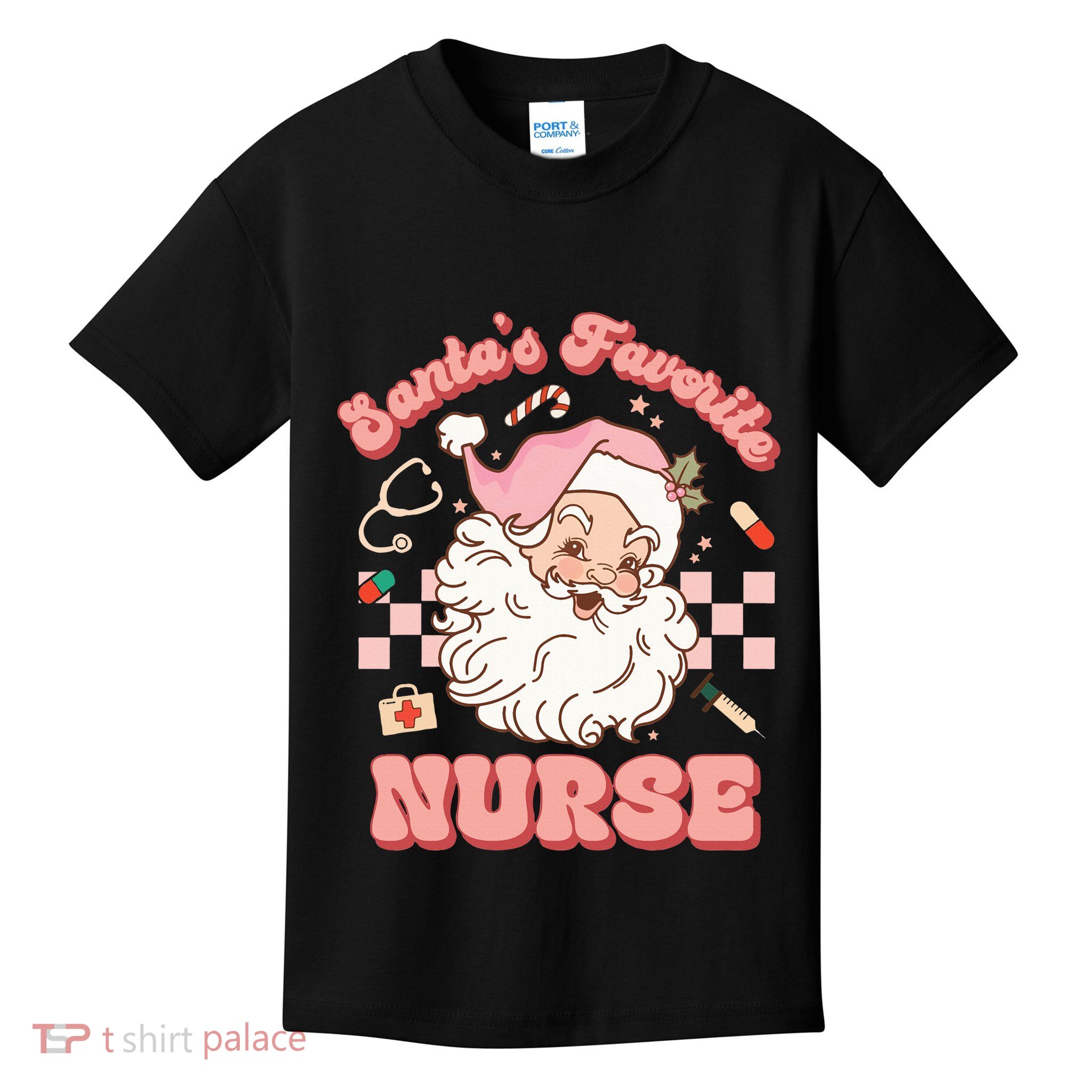  Groovy Santa's Favorite Nurse xmas RN ER ICU  Kids T-Shirt