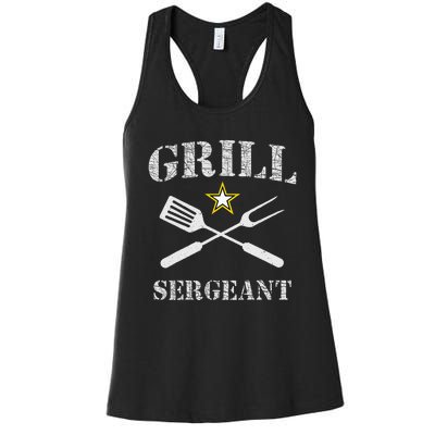 Grill Sergeant Funny Grilling BBQ Cookout Fathers Day Women's Racerback Tank