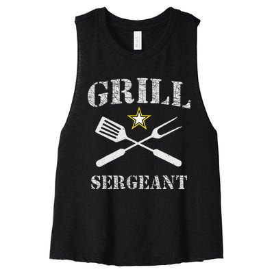 Grill Sergeant Funny Grilling BBQ Cookout Fathers Day Women's Racerback Cropped Tank